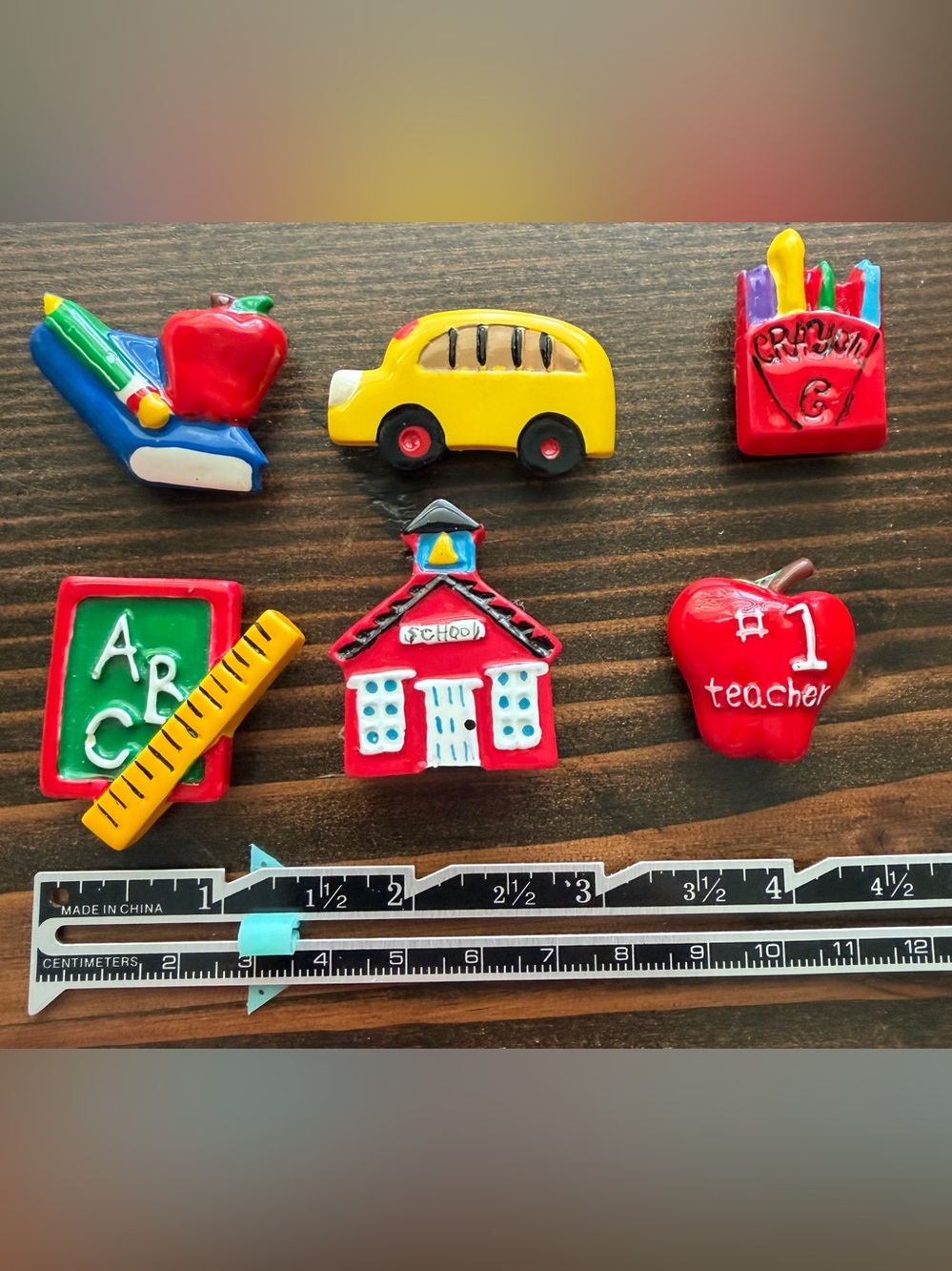Vintage Teacher Button Covers Set 6 School Bus Apple ABC Back to School - Picture 2 of 7